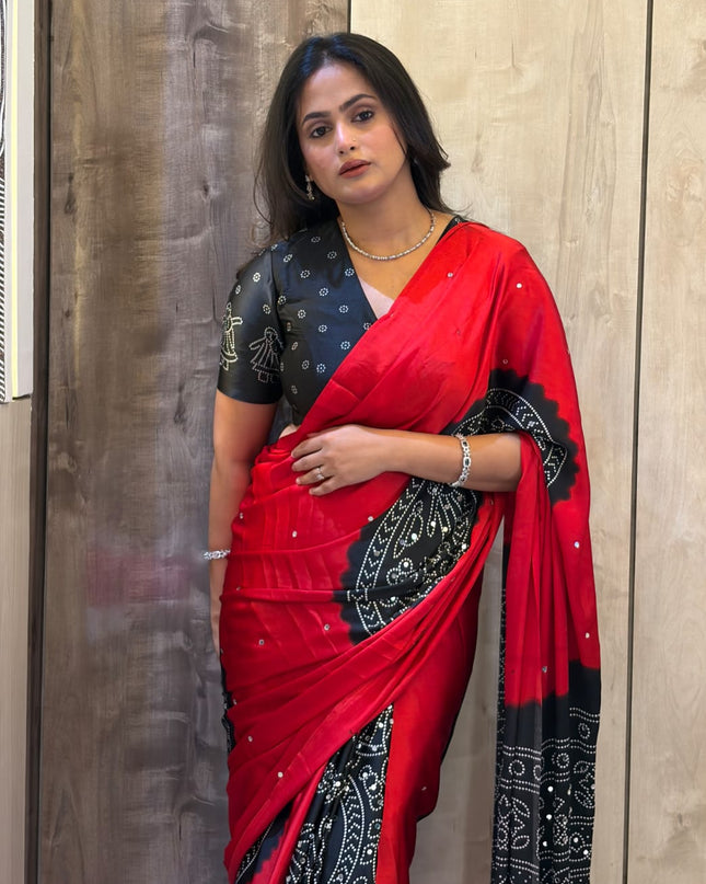 Red n Black Satin Party Wear 108 Saree (Madhu)