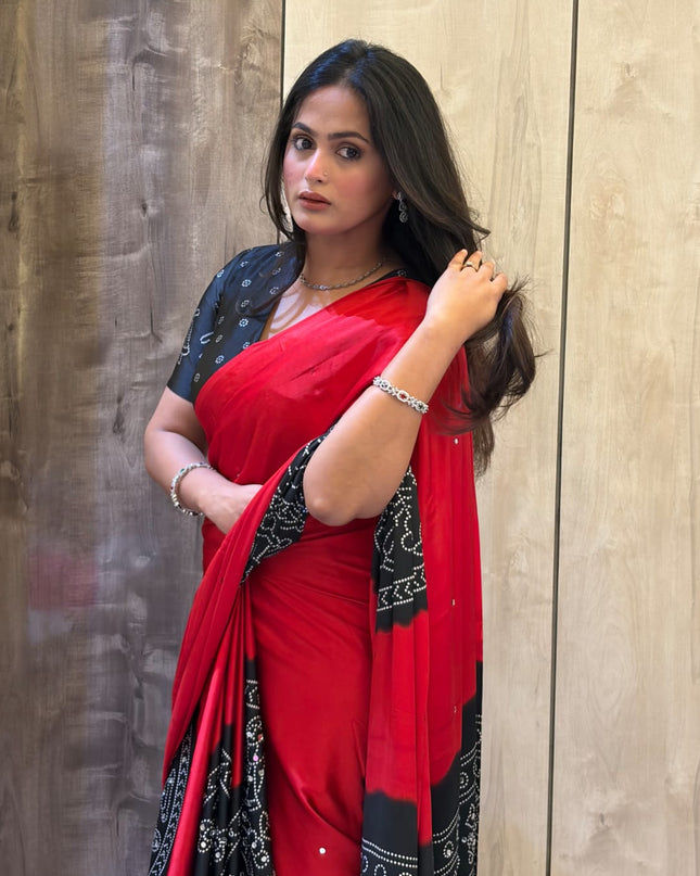 Red n Black Satin Party Wear 108 Saree (Madhu)