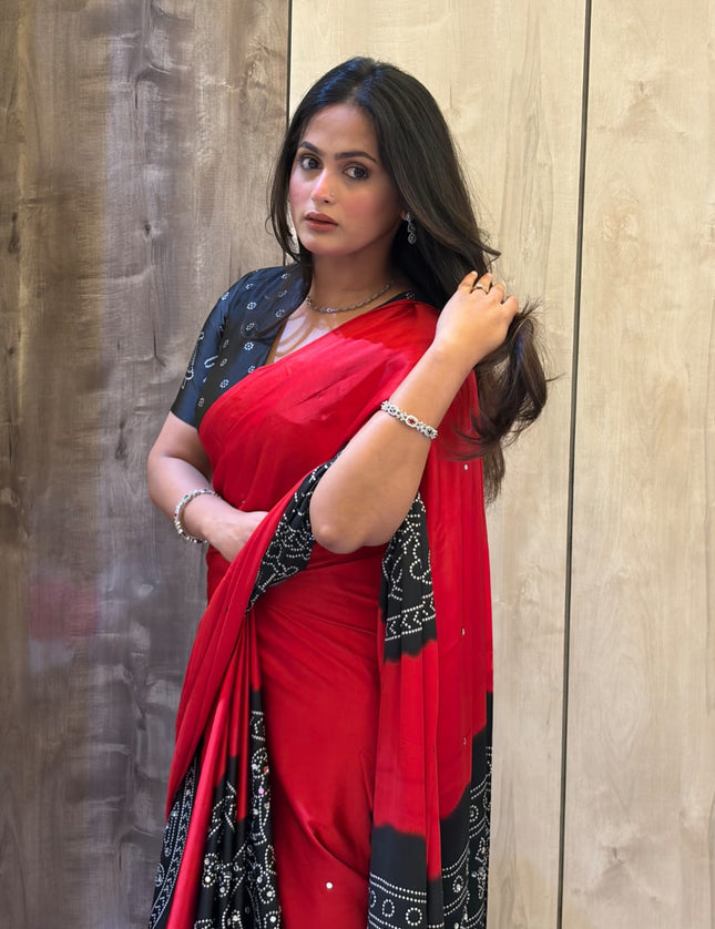 Red n Black Satin Party Wear 108 Saree (Madhu)