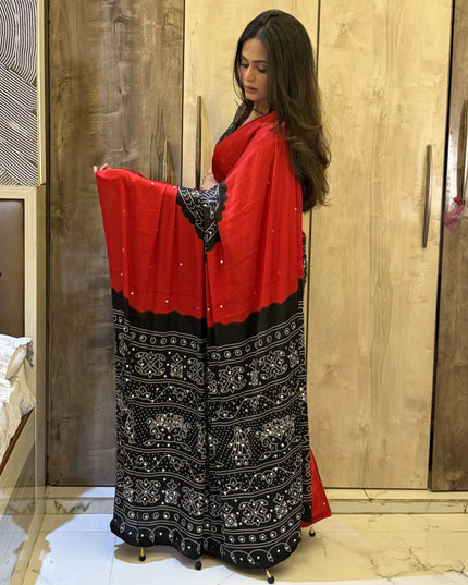 Red n Black Satin Party Wear 108 Saree (Madhu)