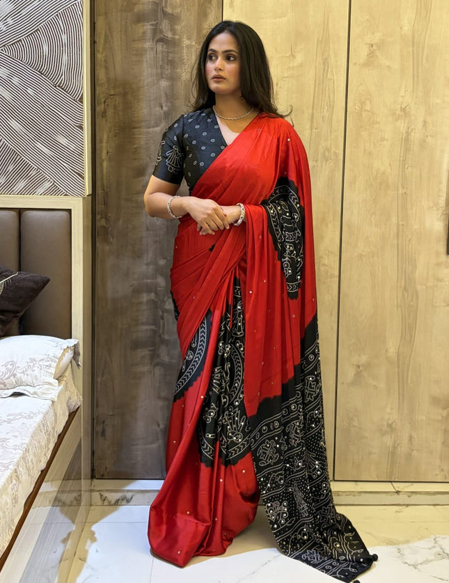 Red n Black Satin Party Wear 108 Saree (Madhu)
