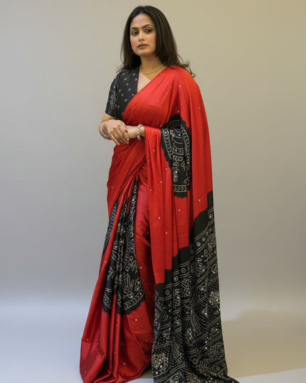 Red n Black Satin Party Wear 108 Saree (Madhu)