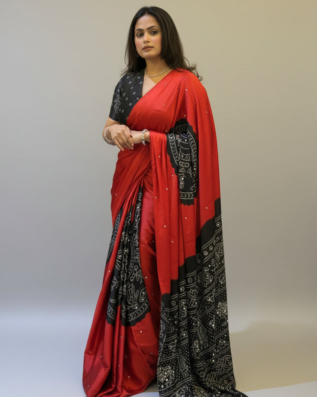 Red n Black Satin Party Wear 108 Saree (Madhu)