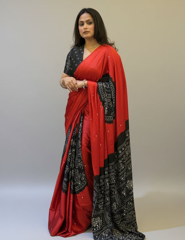 Red n Black Satin Party Wear 108 Saree (Madhu)