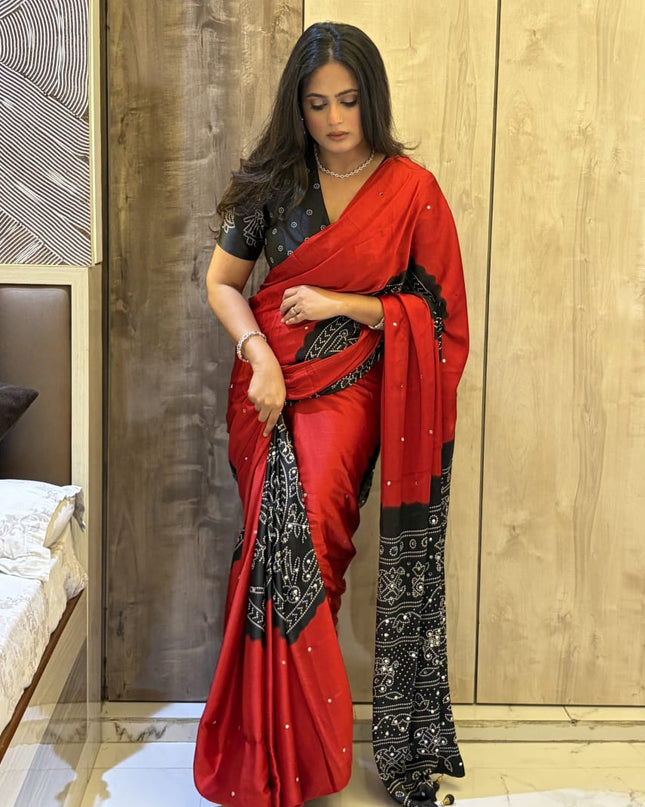 Red n Black Satin Party Wear 108 Saree (Madhu)