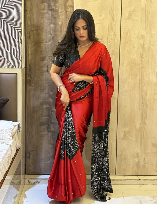 Red n Black Satin Party Wear 108 Saree (Madhu)