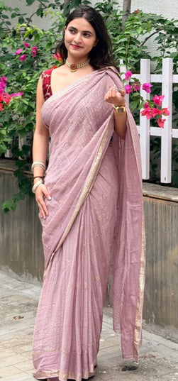 Pink Checks Semi Crepe Saree 108 (Bhumika)