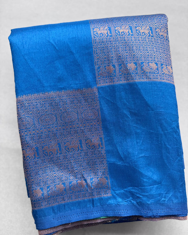 Peacock Blue Semi Crepe Saree 110