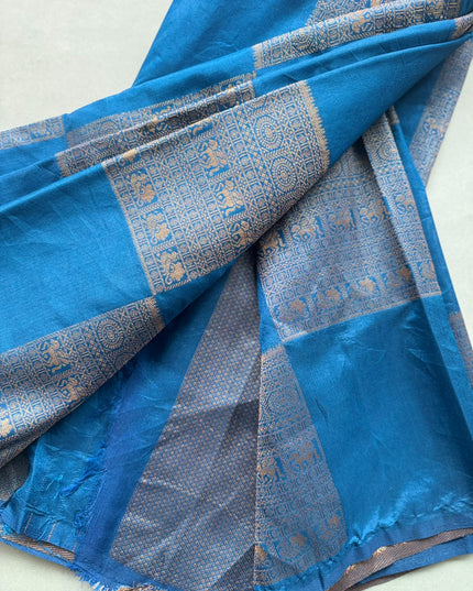 Peacock Blue Semi Crepe Saree 110