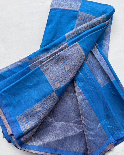 Peacock Blue Semi Crepe Saree 110