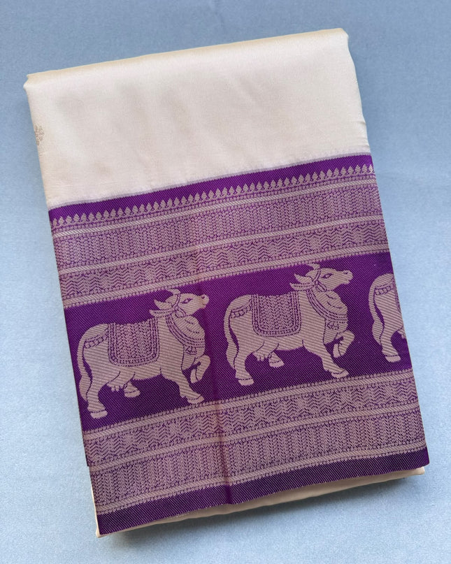 Cream bentex border soft silk ST105 saree