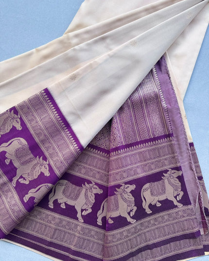 Cream bentex border soft silk ST105 saree