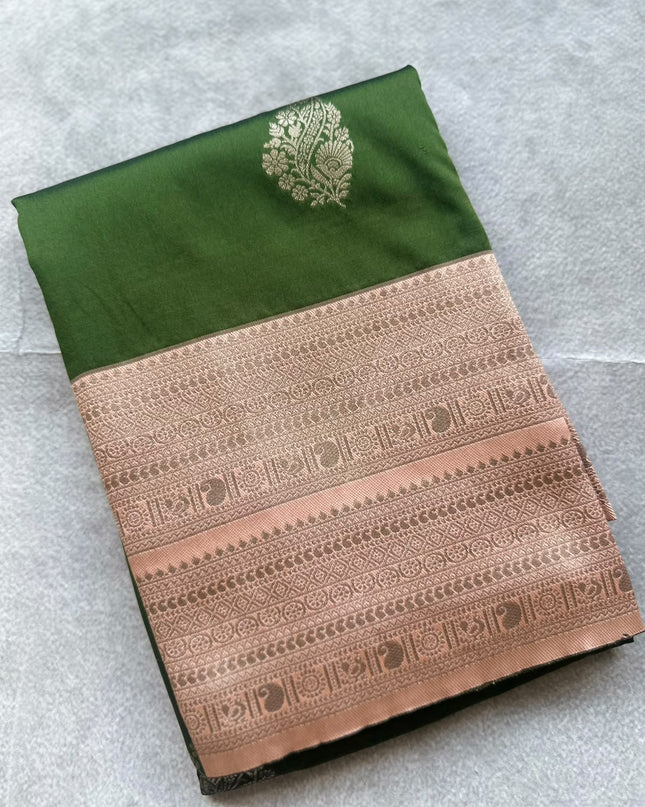 Bottle Green Soft Silk Saree 110