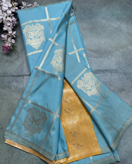 Sea Blue Semi Soft Silk Saree 110