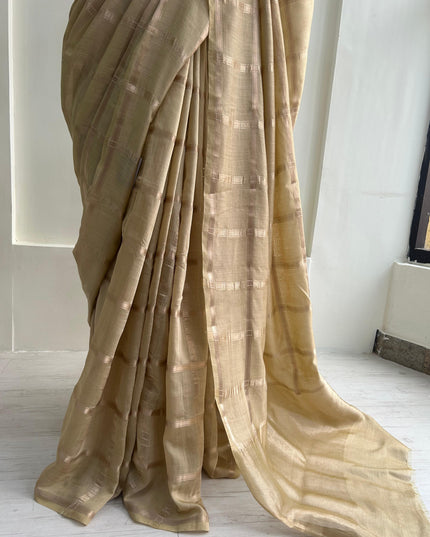 Beige soft tussar crepe checks  saree ST104