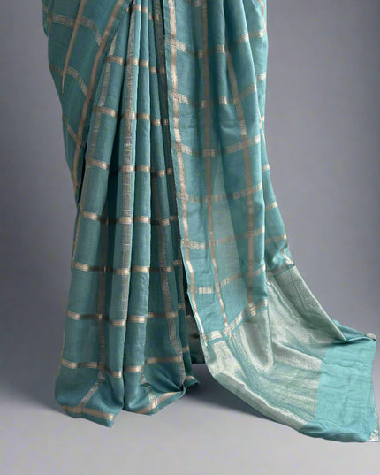 Pastel blue soft tussar crepe checks  saree ST104