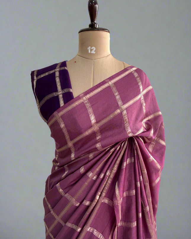 Lite wine soft tussar crepe checks  saree ST104