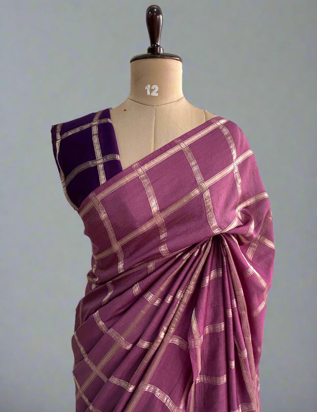 Lite wine soft tussar crepe checks  saree ST104