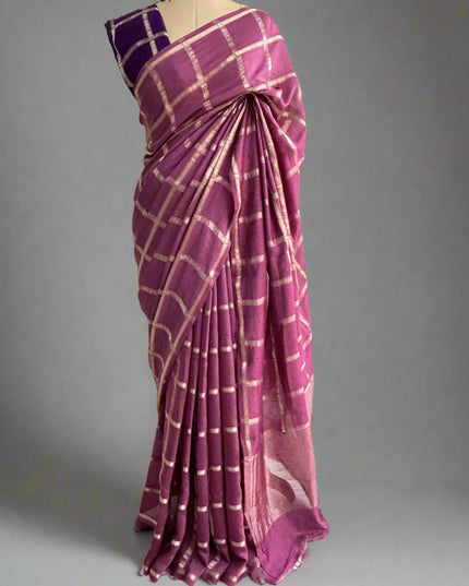 Lite wine soft tussar crepe checks  saree ST104