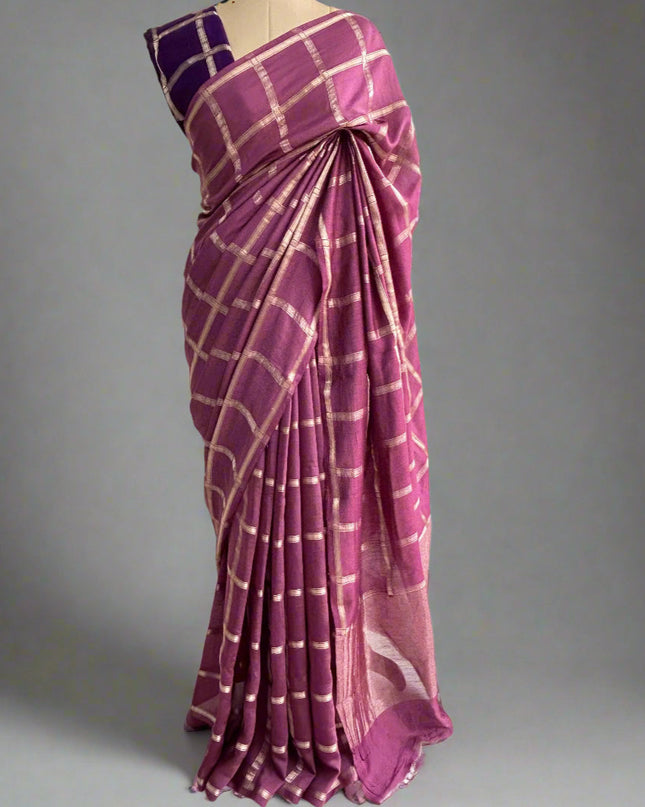 Lite wine soft tussar crepe checks  saree ST104