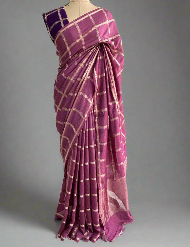 Lite wine soft tussar crepe checks  saree ST104