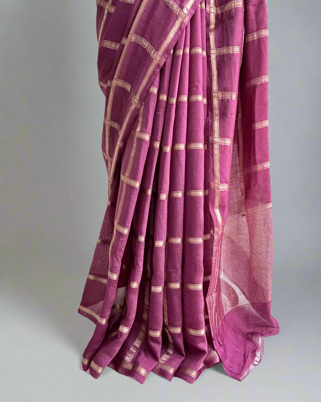 Lite wine soft tussar crepe checks  saree ST104