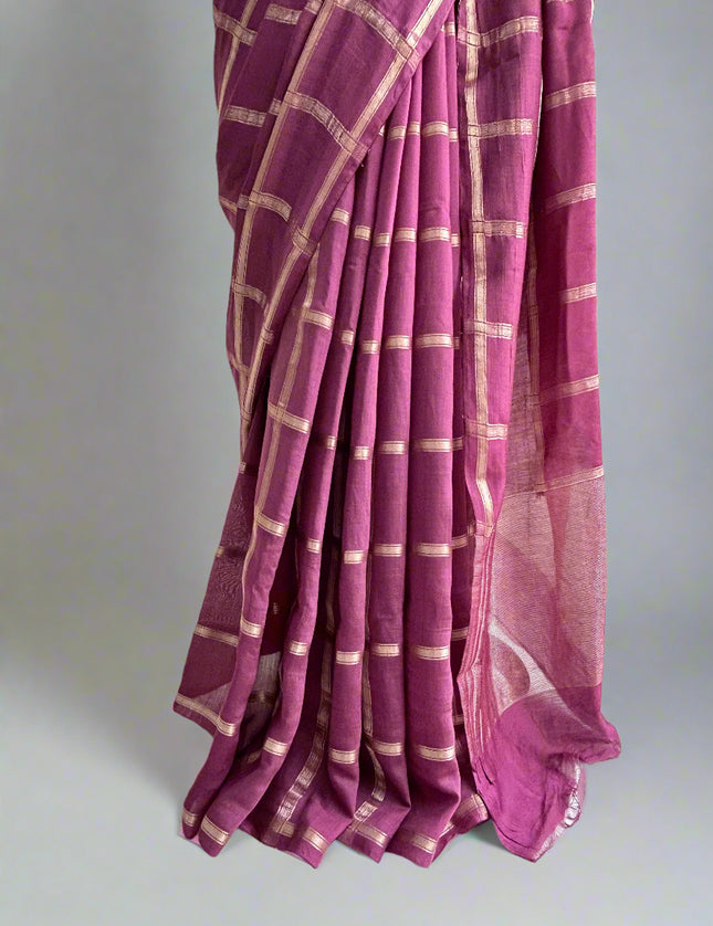 Lite wine soft tussar crepe checks  saree ST104