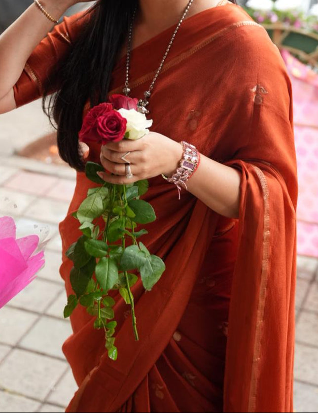 Rust orange 08 jute linen saree