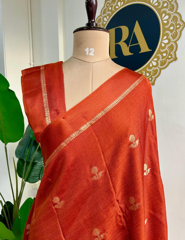 Rust orange 08 jute linen saree