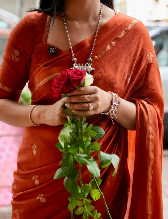 Rust orange 08 jute linen saree