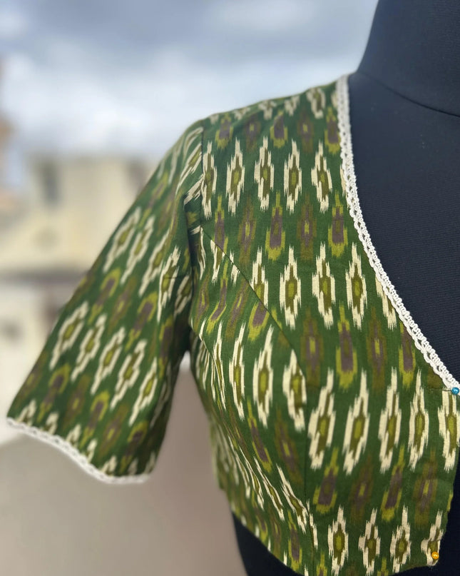 Mehandi green pochampally cotton blouse