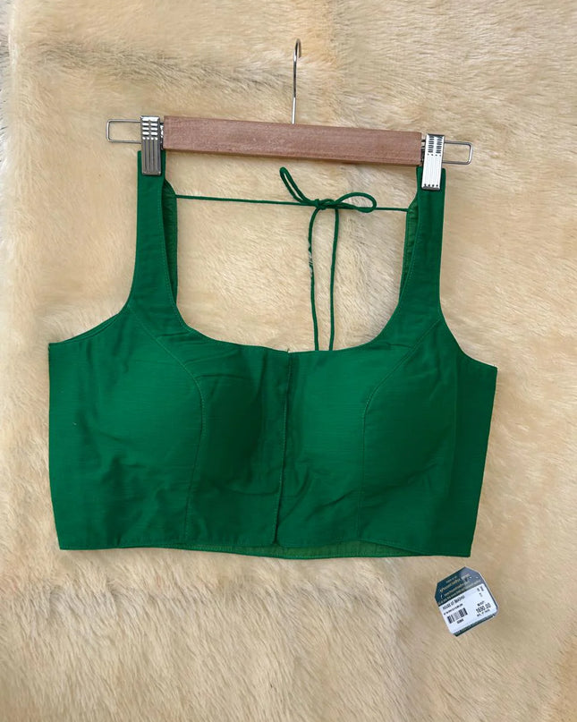 Green raw silk sleeveless blouse