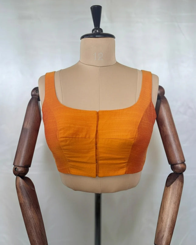 Orange raw silk sleeveless blouse