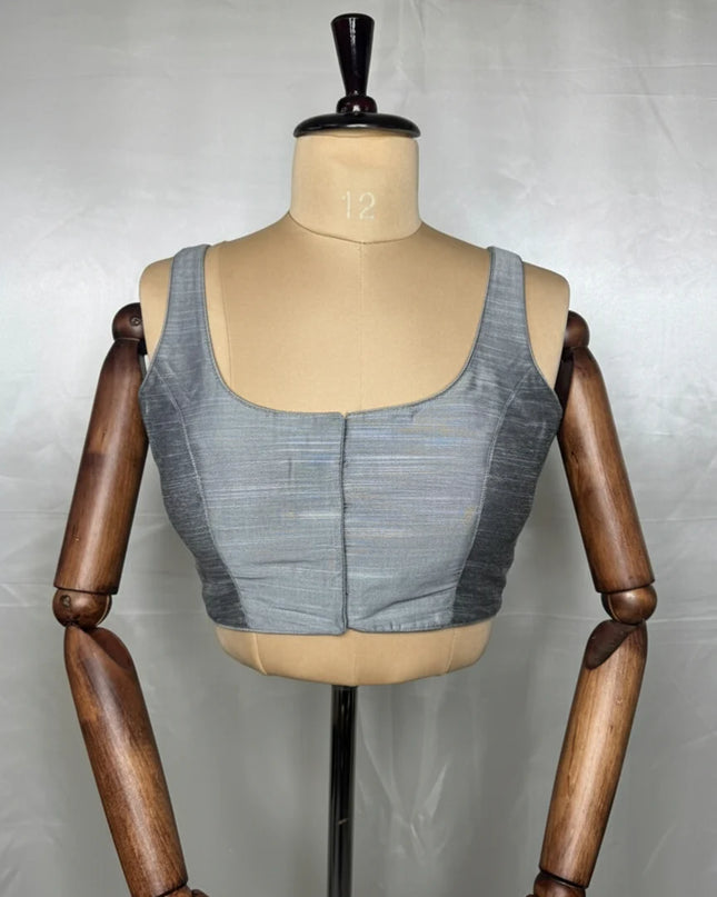 Grey raw silk sleeveless blouse