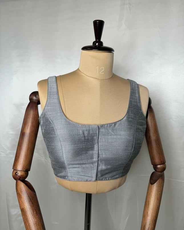 Grey raw silk sleeveless blouse