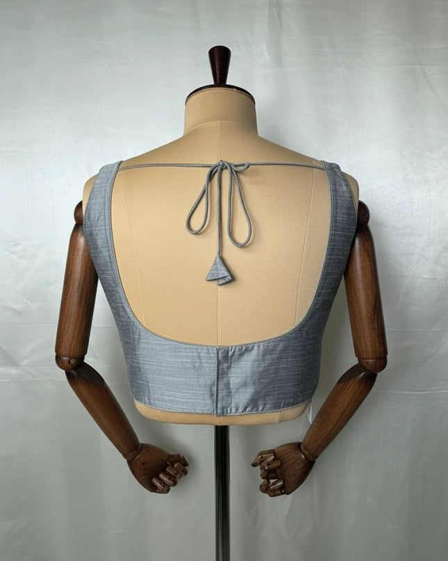 Grey raw silk sleeveless blouse