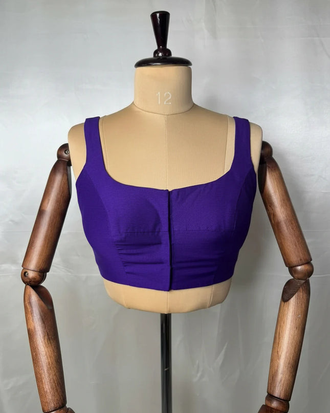 purple semi raw silk sleeveless blouse
