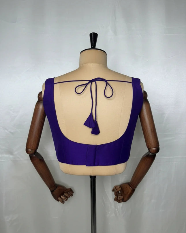purple semi raw silk sleeveless blouse