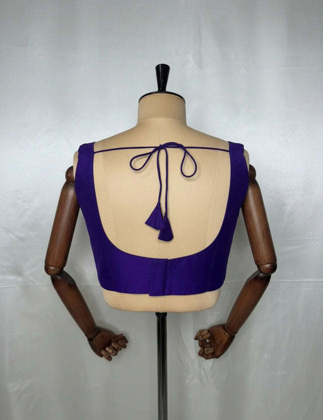 purple semi raw silk sleeveless blouse