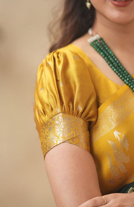 Rabiya bottle green with yellow  soft silk saree