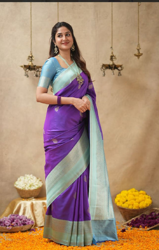 Rabiya purple n blue  soft silk silk saree