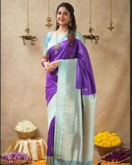 Rabiya purple n blue  soft silk silk saree