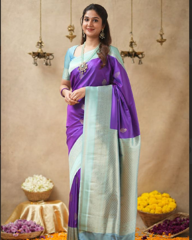 Rabiya purple n blue  soft silk silk saree