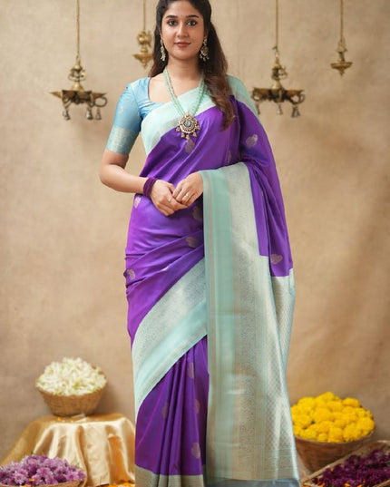 Rabiya purple n blue  soft silk silk saree