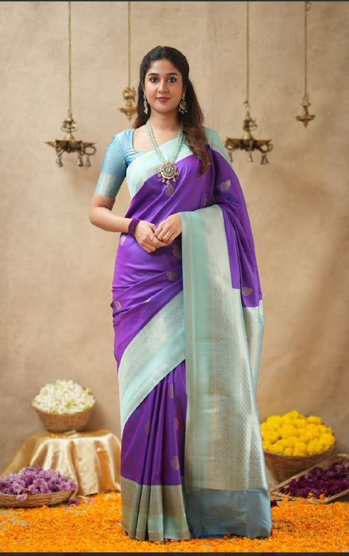 Rabiya purple n blue  soft silk silk saree