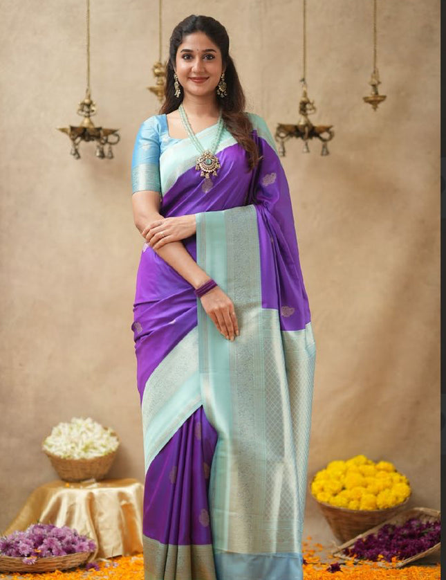 Rabiya purple n blue  soft silk silk saree