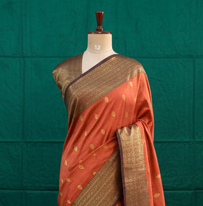 Rabiya rust orange small butta kanchi silk saree