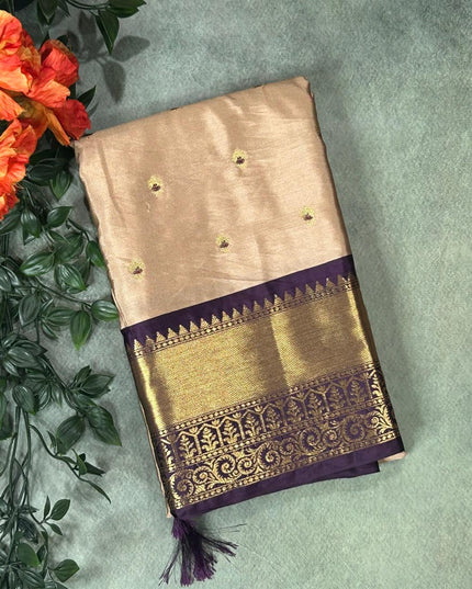 Beige n dark purple small Butta Kanchi-12 saree