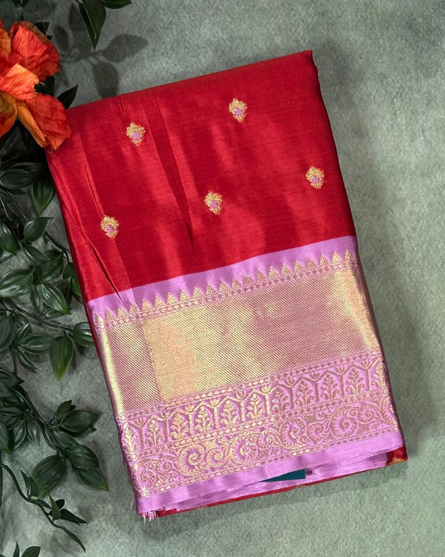 Red n light pink small semi Kanchi-12 saree