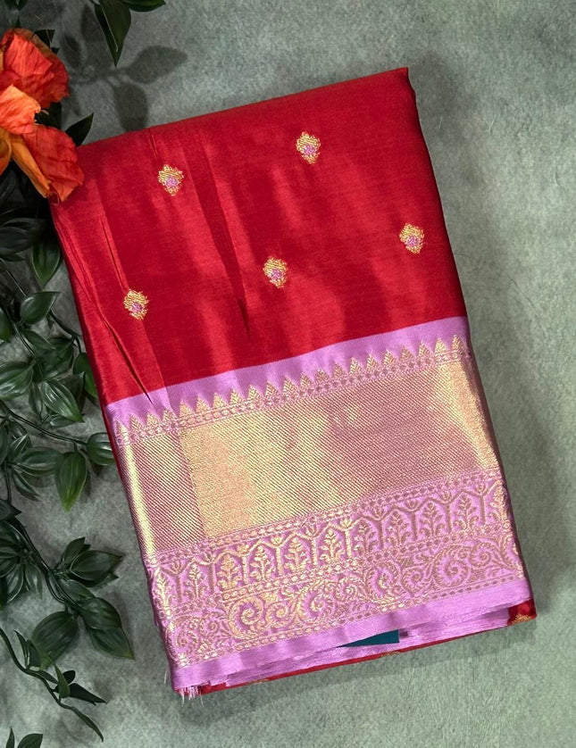 Red n light pink small semi Kanchi-12 saree